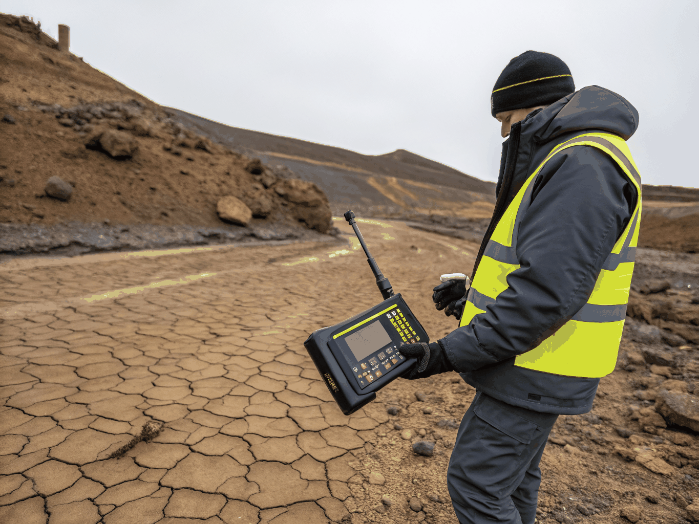Handheld analytical analyzer being operated in field conditions