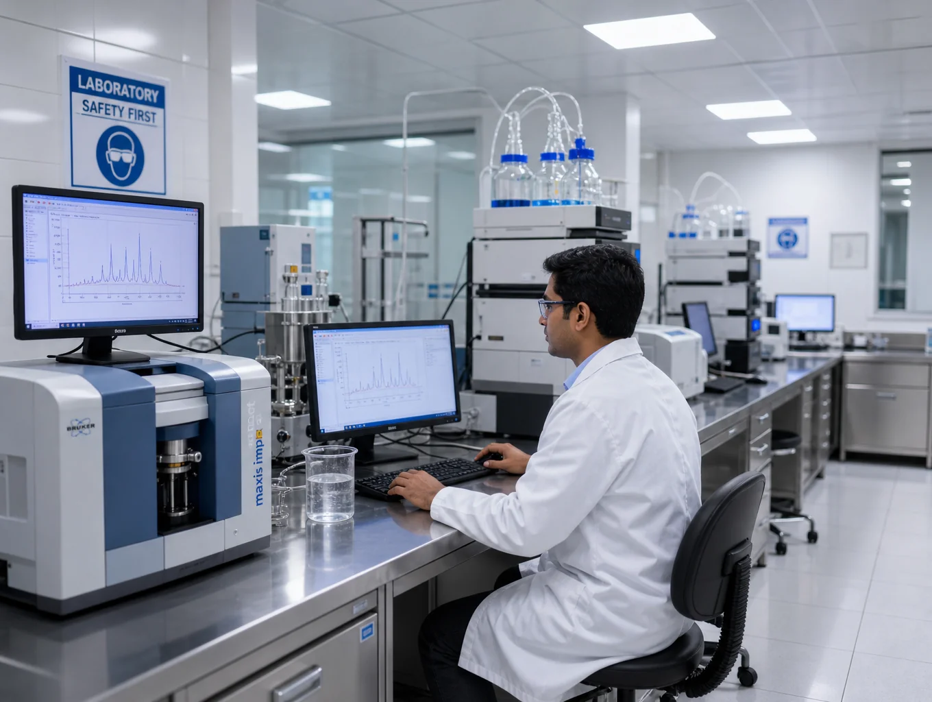 Analytical scientist reviewing lab results and qualification data