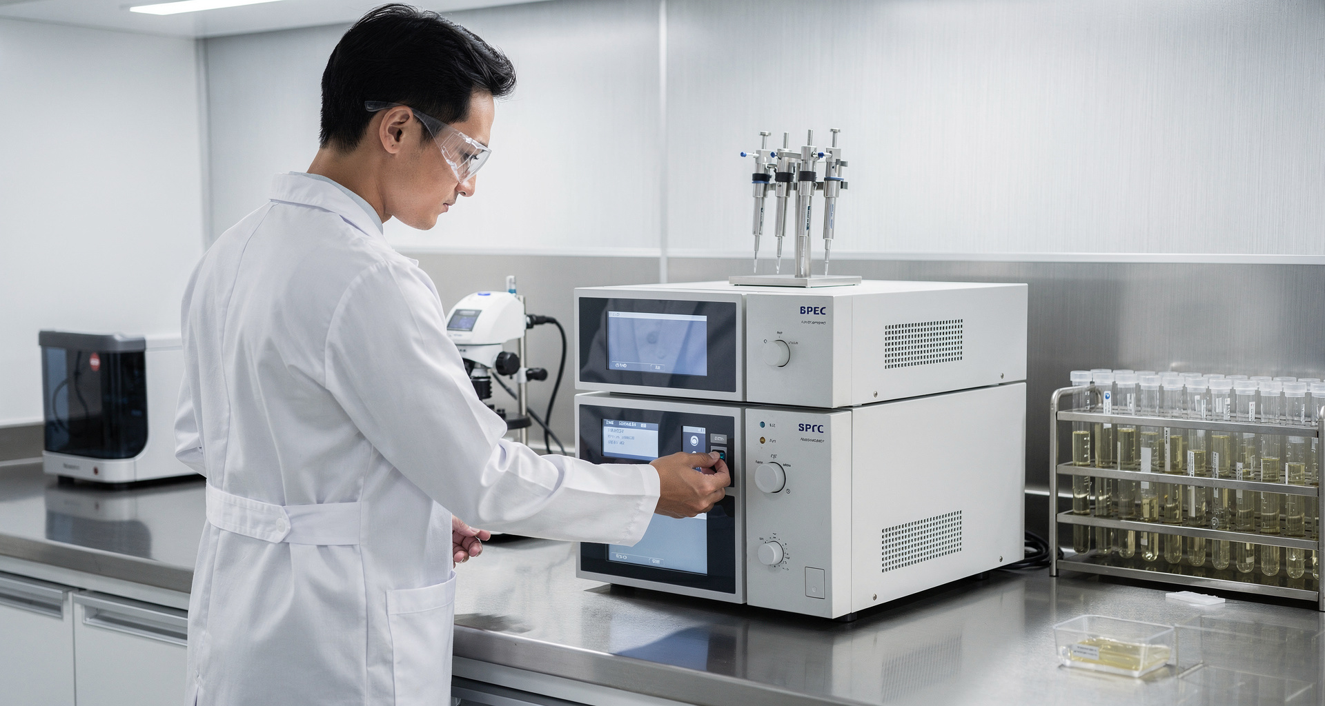 Technician performing non-destructive narcotics screening with handheld spectrometer