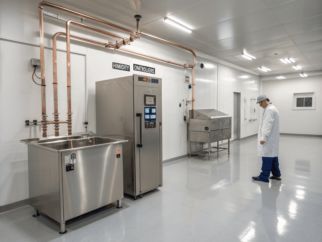 Engineer qualifying analytical equipment in cleanroom environment